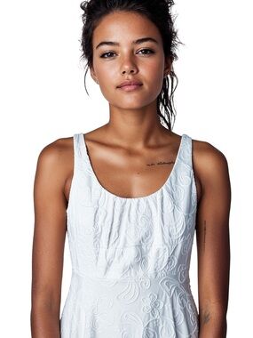 Jones New York Size 12 High Waisted Fit & Flair White Embroidered Dress ULN